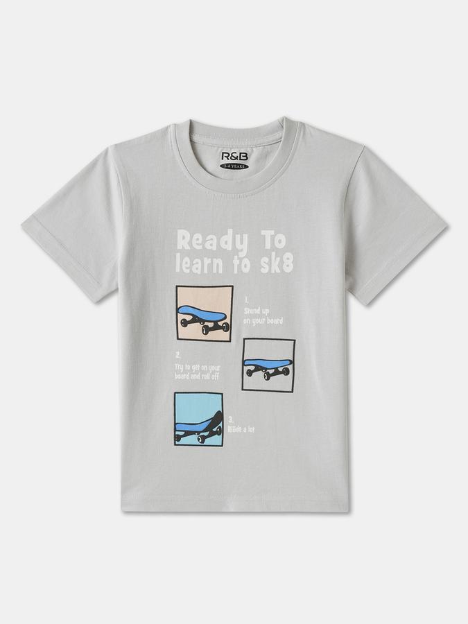 R&B Boys' Grey Printed T-Shirt