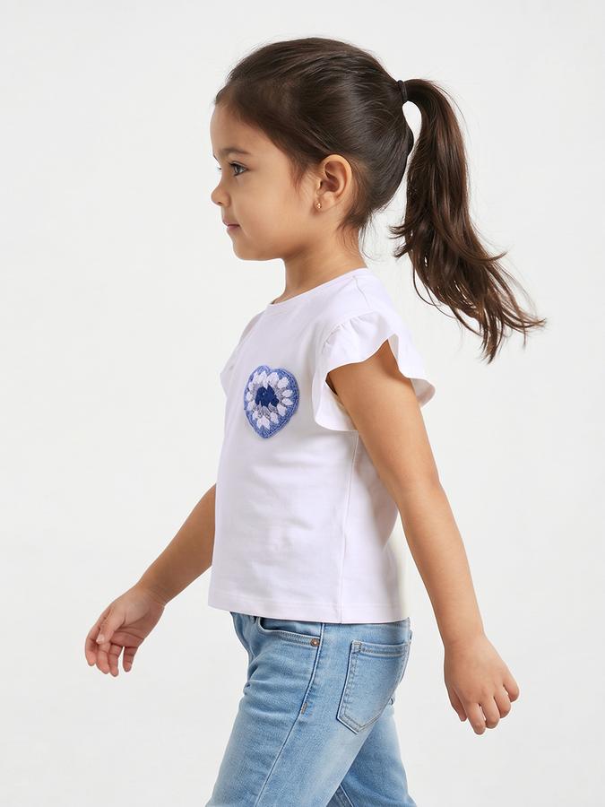 R&B Girls White Regular Fit Embroidered Short Sleeve T-shirt