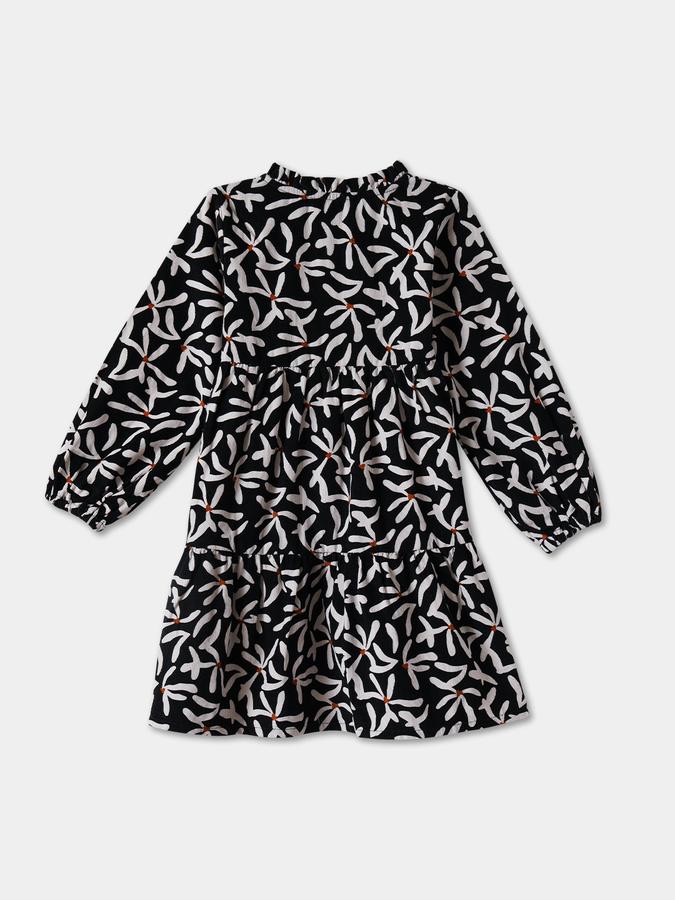 Girls Cotton Regular Fit Round Neck Tiered Dress