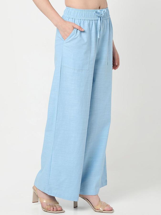 R&B Women Powder Blue Solid Regular Fit Trousers