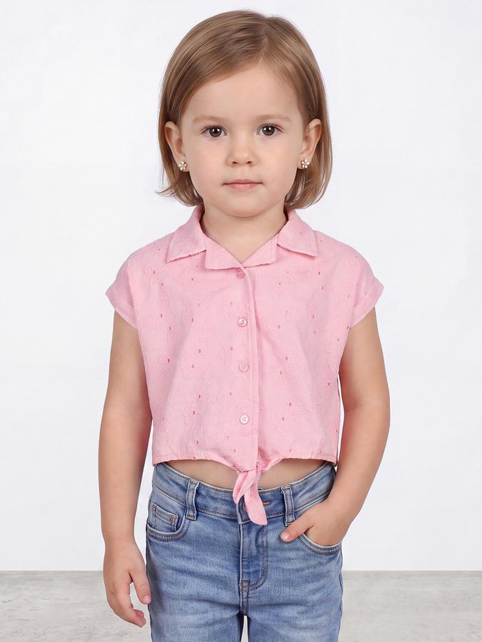 R&B Girls Pink Short Sleeve Embroidered Cotton Shirt Style Crop Top