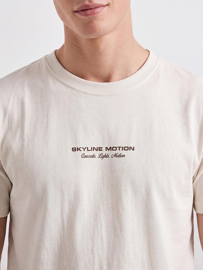 R&B Men Cream Typographic Print Short Sleeves Pure Cotton Tshirt