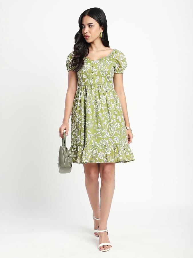 Women Cotton Blend Fit and Flare Mini Floral Dress