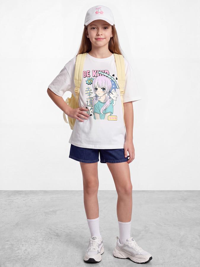 R&B Girls Ivory Graphic Printed  Short Sleeves Pure Cotton T-shirt