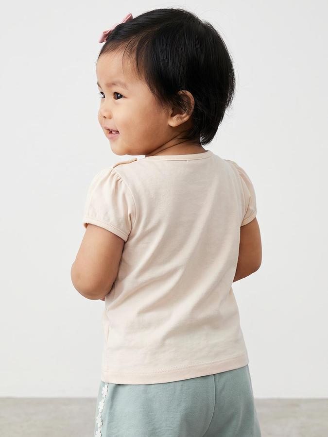 R&B Girls Beige Graphic Print Short Sleeves Round Neck Pure Cotton T-Shirt