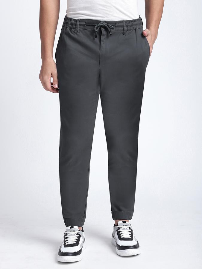 Men Cotton Blend Jogger Fit Drawstring Elastic Hem Pants