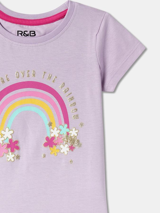 Girls Graphic Print Regular-Fit Round-Neck T-Shirt image number 2
