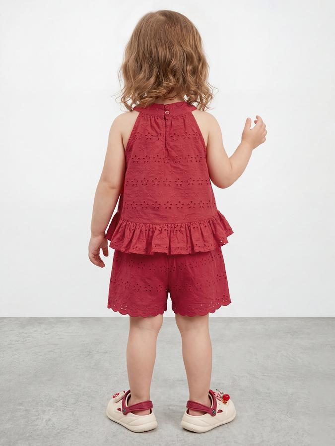 R&B Girl Red Self Design Cotton Blend Sleeveless Clothing Set