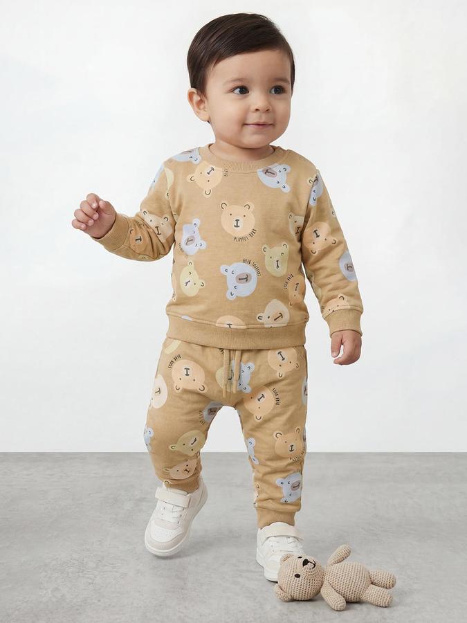 R&B Boys Beige Printed Long Sleeves Round Neck Sweatshirt& Joggers Set 