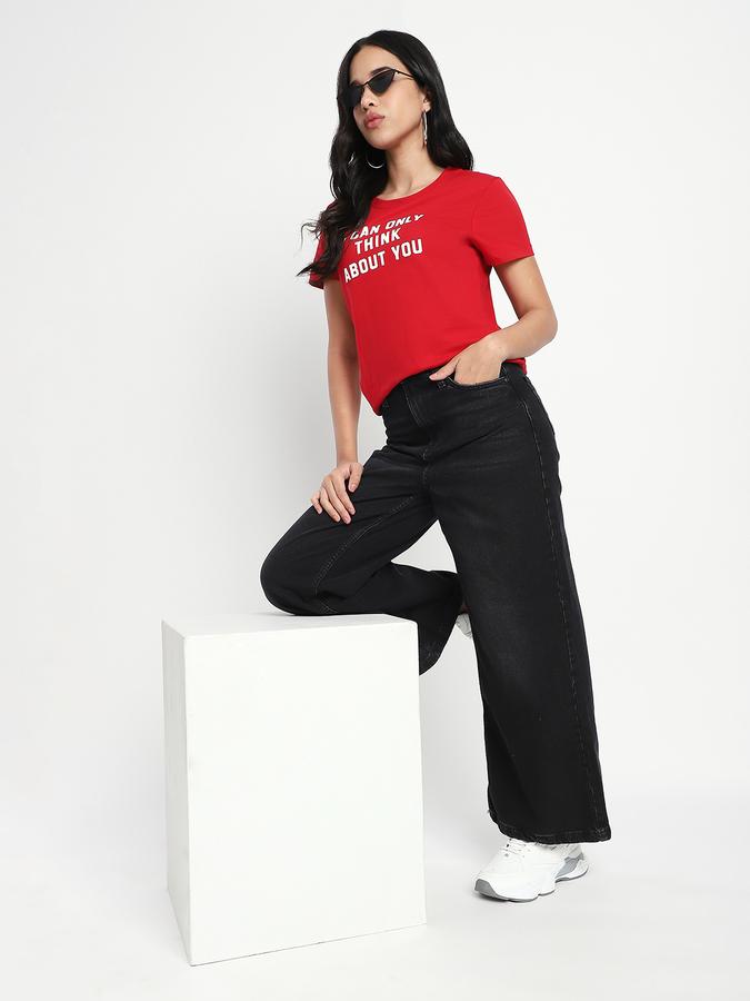 R&B Women Red Typography T-Shirt