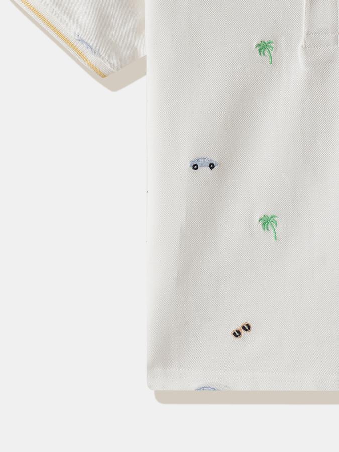 Boys Cotton Regular Fit Polo Neck Embroidered T-shirt