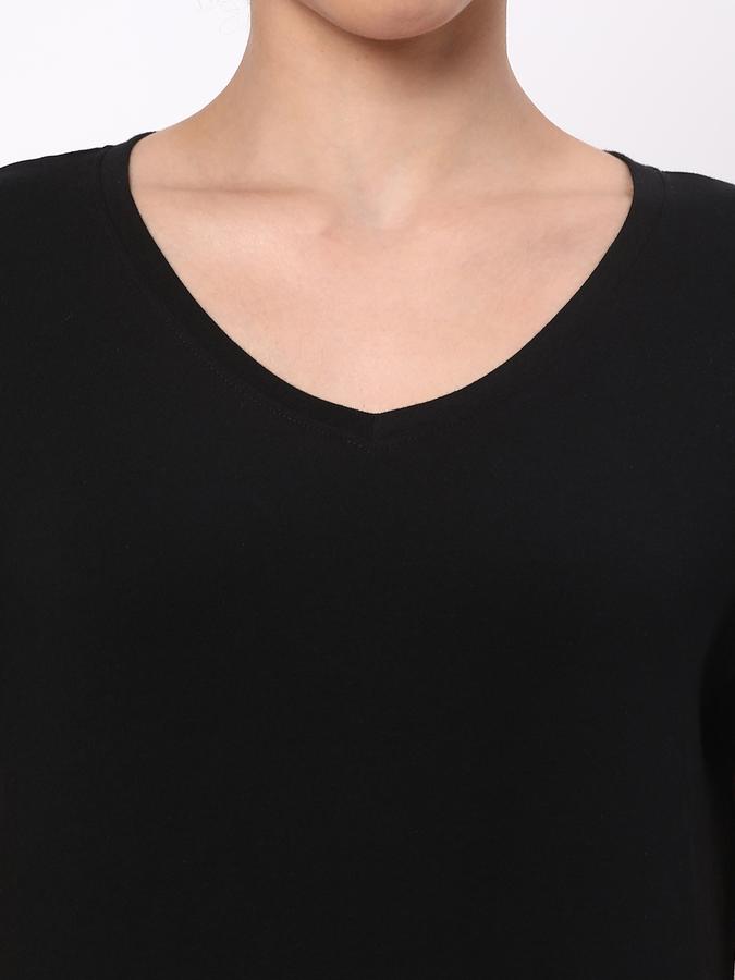 Women Cotton Regular Fit V-Neck Solid T-shirt