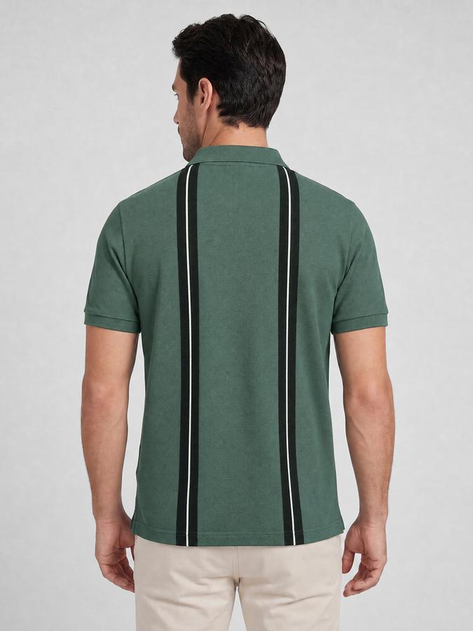 R&B Green Striped Men Polo Collar Regular Fit Short Sleeves T-Shirt 