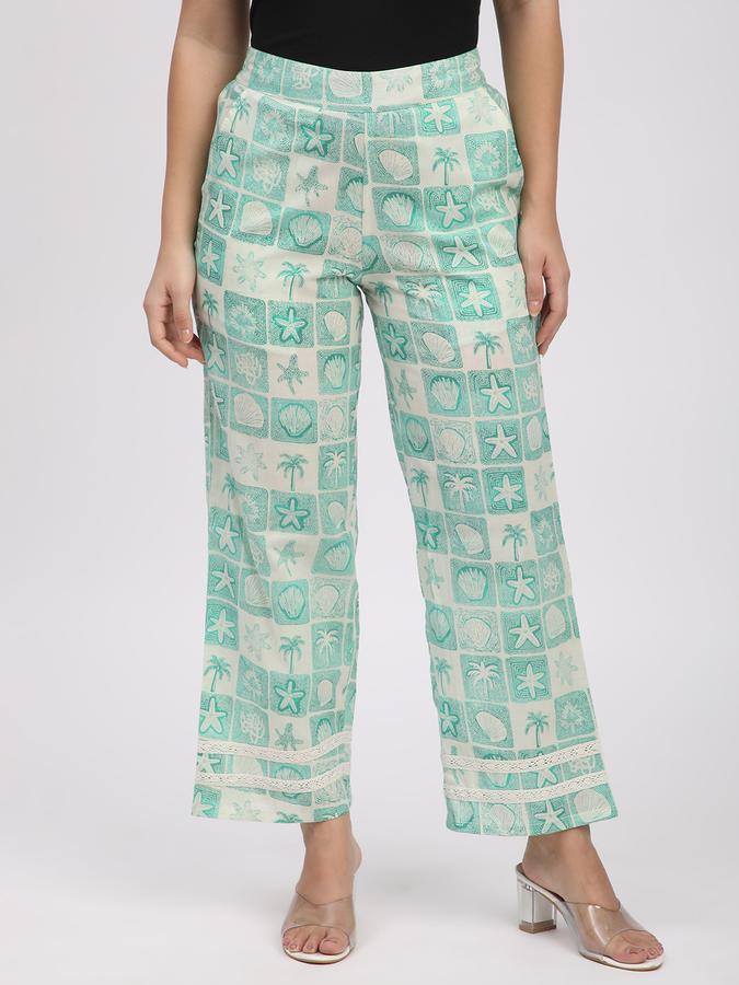 Women Cotton Straight Elasticated Waist Printed Trousers