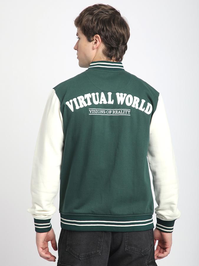 Men Polycotton Regular Fit Embroidered Varsity Jacket