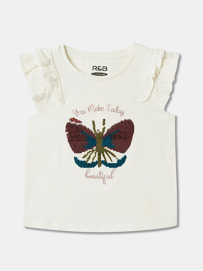 Girls Regular Fit Ruffled Sleeveless Crew Neck Top