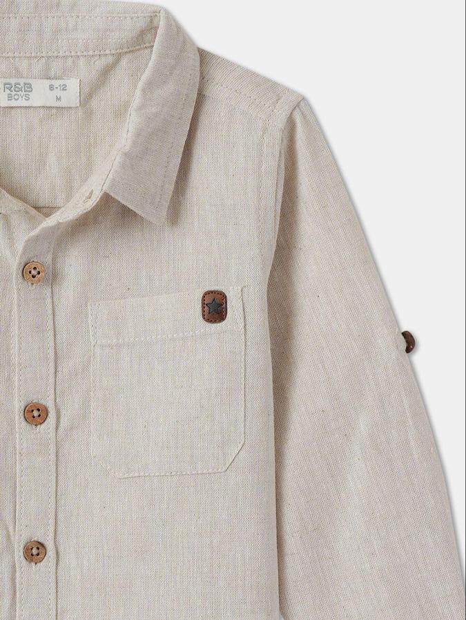 R&B Boys Beige Long Sleeves Solid Shirt