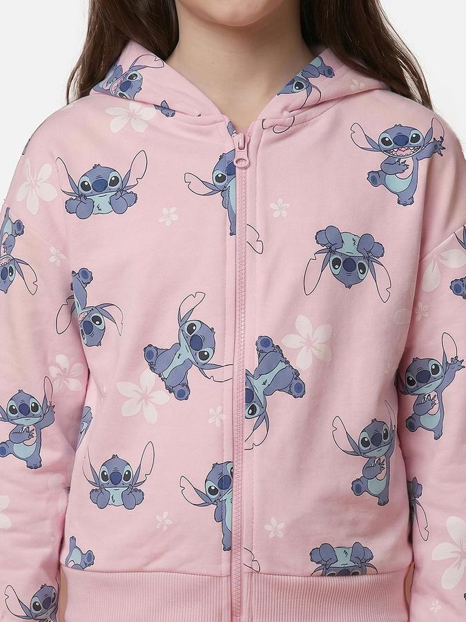 R&B Girls Pink Printed Long Sleeves Hooded Neck Sweatshirt& Joggers Set 
