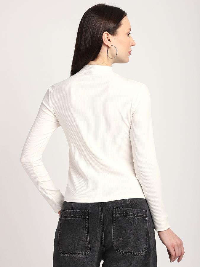 R&B Women Ivory Solid Ribbed Top