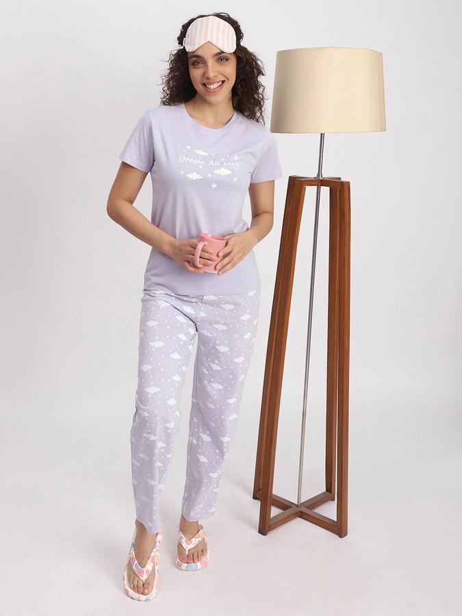Women Cotton Straight Elastic Waist Printed Pajama Pants