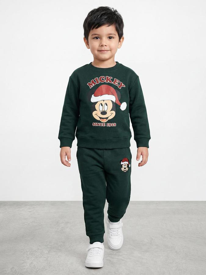 R&B Boys Green Printed Long Sleeves Round Neck Sweatshirt& Joggers Set 