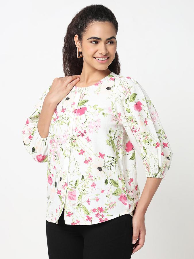R&B Women Off White Floral Print Longline Shirt