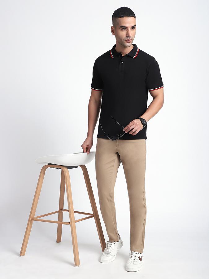 Men Cotton Blend Slim Fit Polo Neck Solid T-shirt