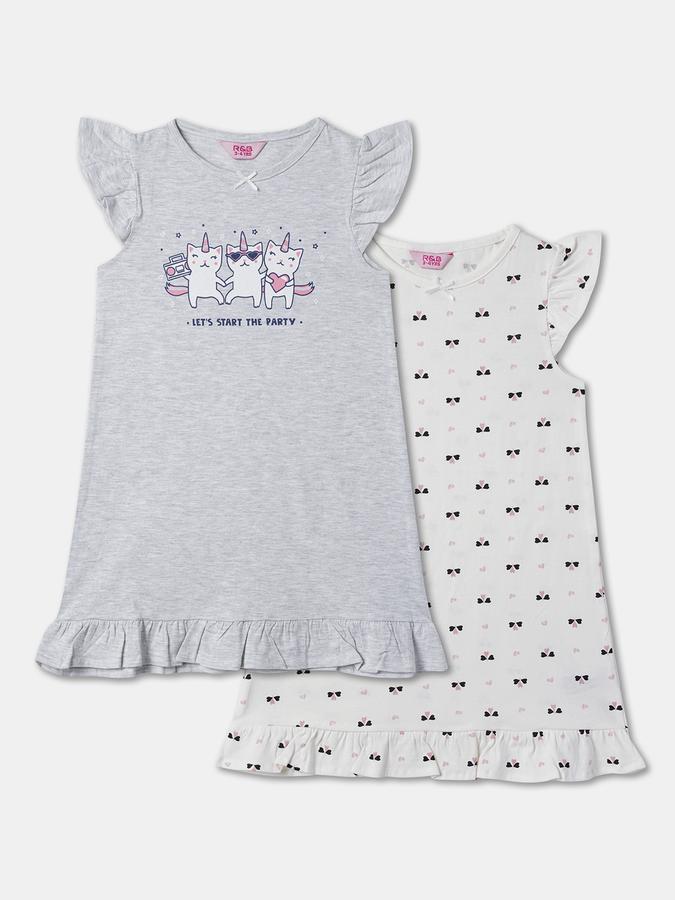 Pack of 2 Girls Typographic Print Nighshirts