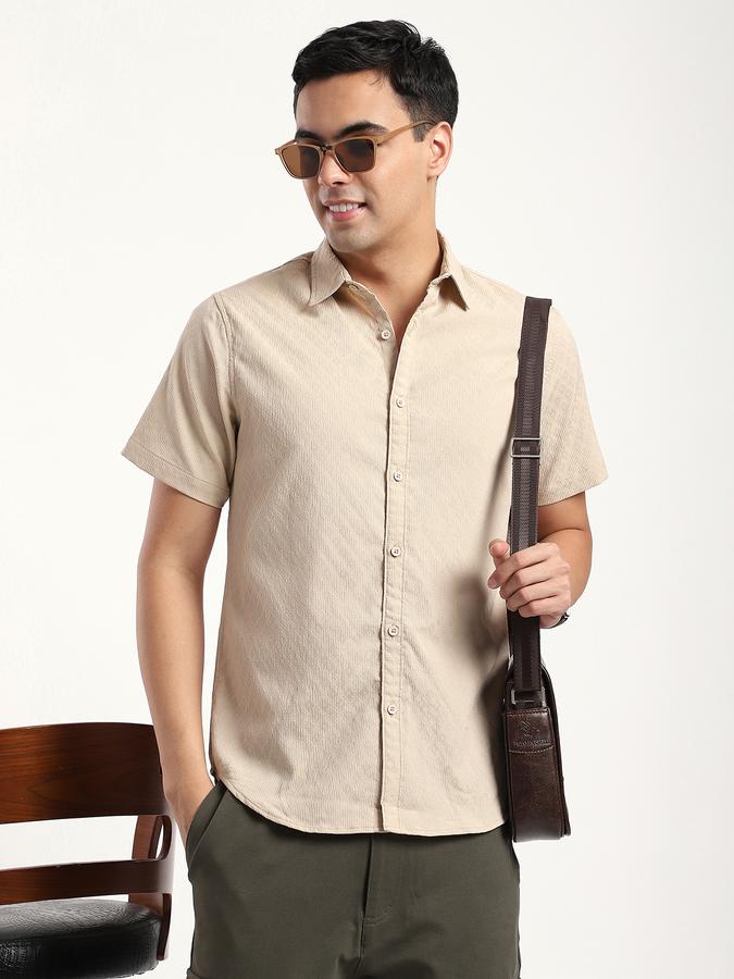 Men Polyester Slim Fit Shirt Collar Textured Shirt