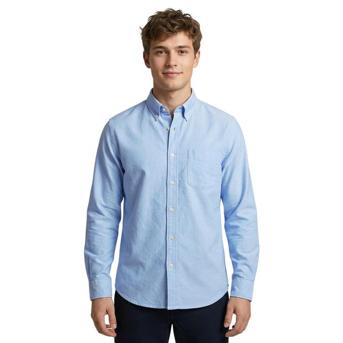 R&B Blue Solid Mens Button-Down Collar Long Sleeves Shirt 