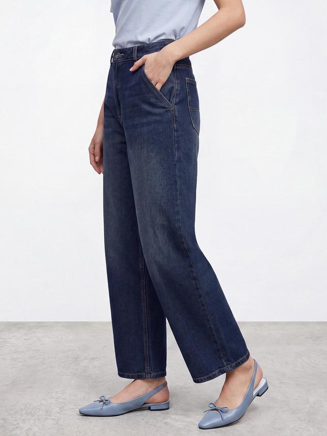 R&B Women Mid Blue Mid-Rise Skater Mom Fit Denim Jeans