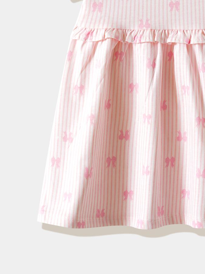 Girls Cotton A-Line Round Neck Ruffled Dress