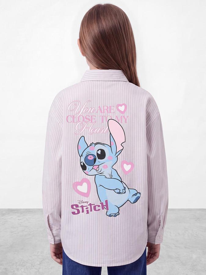 R&B Girls Blue Stitch Back Print Long Sleeves Pure Cotton Shirt