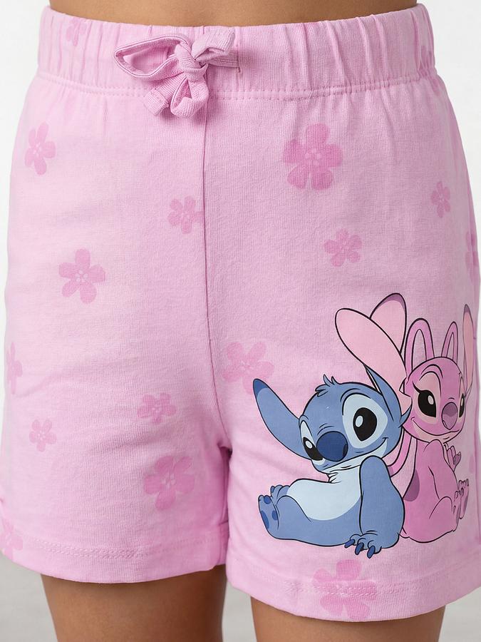 R&B Girls Pink Stitch Print Short Sleeves Pure Cotton T-shirt &amp; Shorts Set