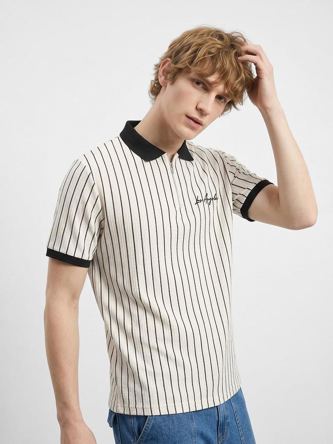 R&B Beige Men Striped Short Sleeves Tshirt