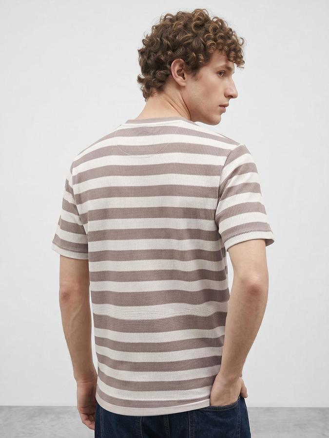 R&B Beige Men Striped Short Sleeves Tshirt