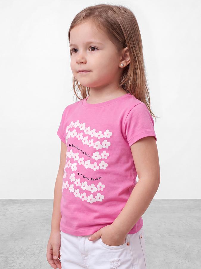 R&B Girls Pink Floral Print  Short Sleeves Pure Cotton T-shirt