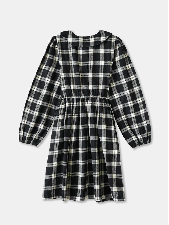 R&B Black Checked  Girls Long Sleeves Dress