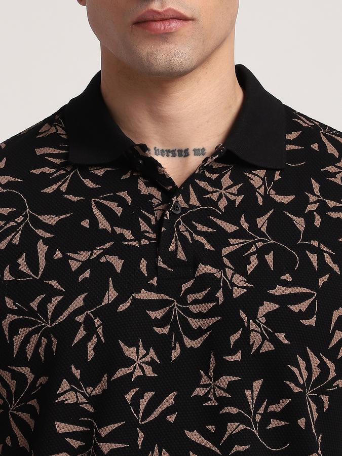 Men Cotton Regular Fit Polo Neck Graphic T-shirt