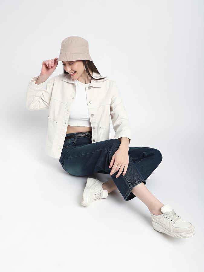 Women Cotton Regular Fit Denim Button-Front Jacket