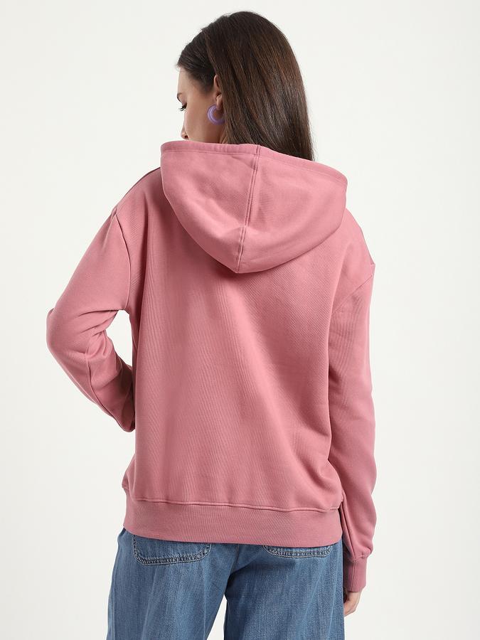 Women Cotton Blend Relaxed Fit Hooded Typographic Sweatshirt