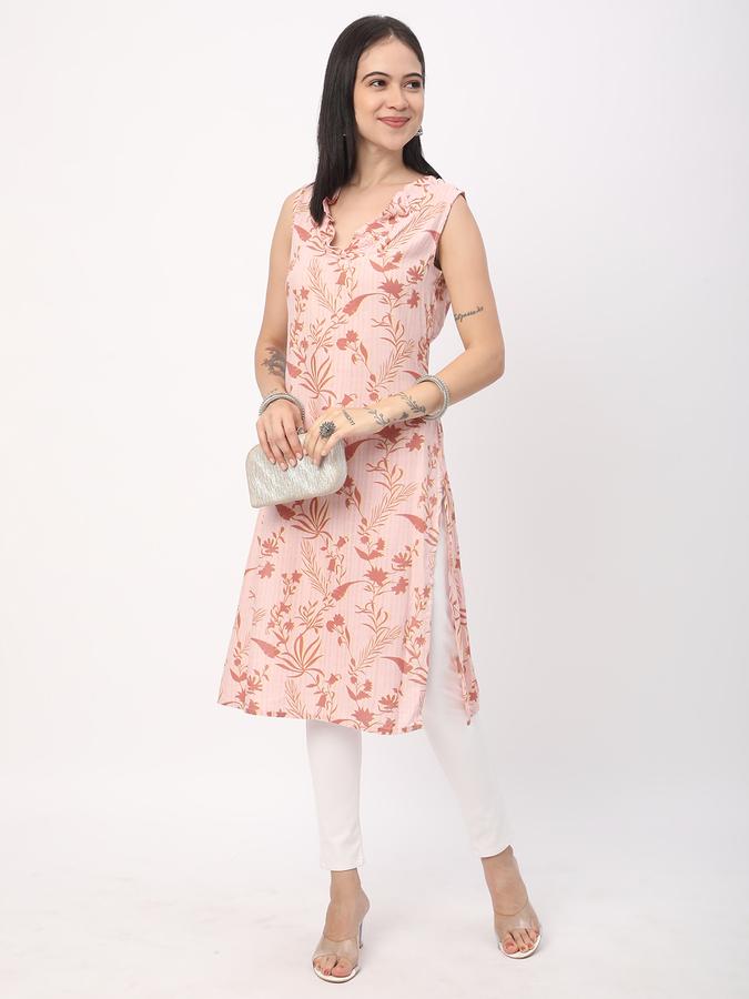 Women Rayon Regular Fit V Neck Printed Kurta