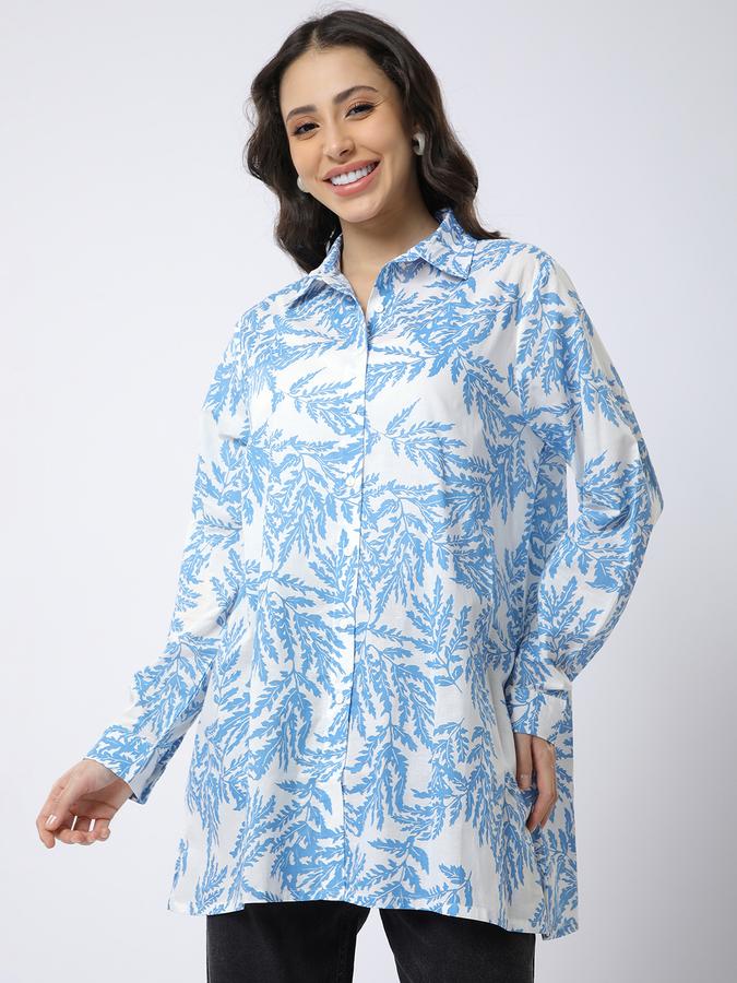 Women Cotton Relaxed Fit Shirt Collar Floral Top