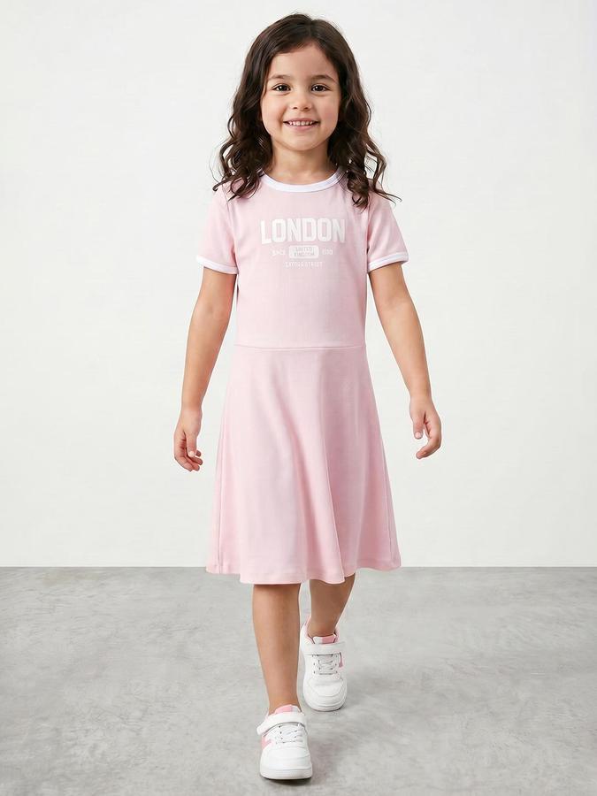 R&B Pink Cotton Printed Girls Dresses