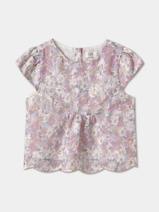 Girls Floral Embroidered Cap Sleeve Top and Skirt Set