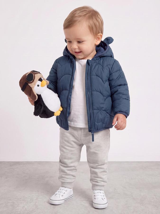 R&B Boys Blue Self Design Hooded Long Sleeves Puffer Jacket
