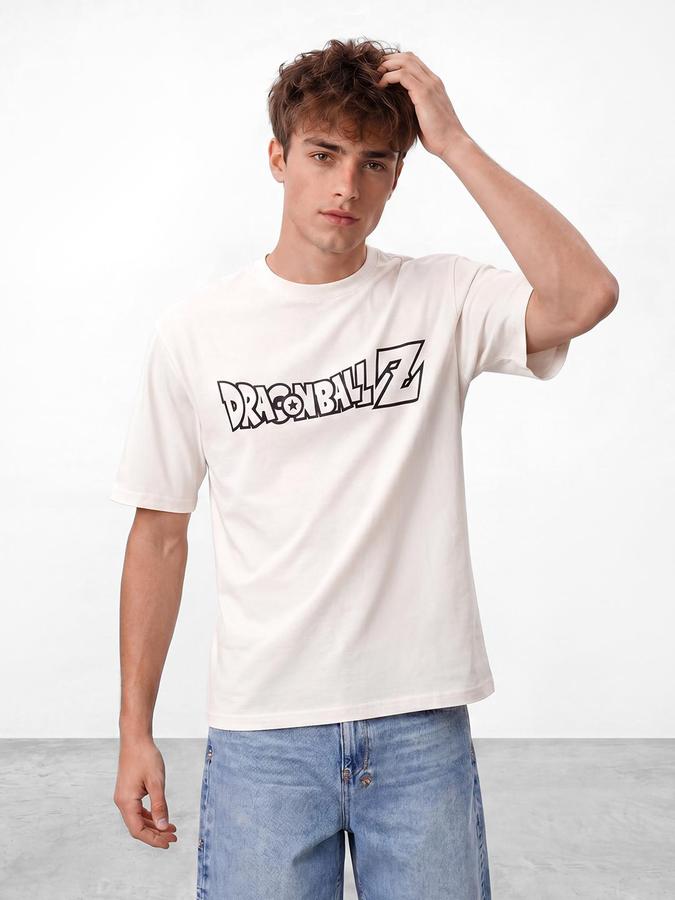 R&B Men Ivory Dragon Ball Z Graphic Back Print Short Sleeves Tshirt