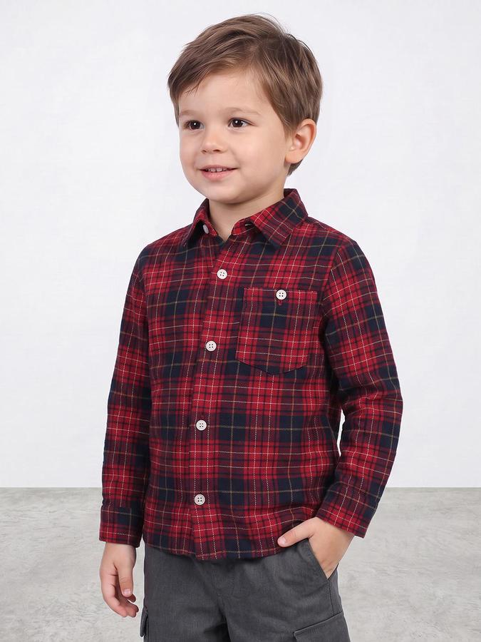 R&B Boys Red Tartan Checks Long Sleeves Regular Fit Shirt