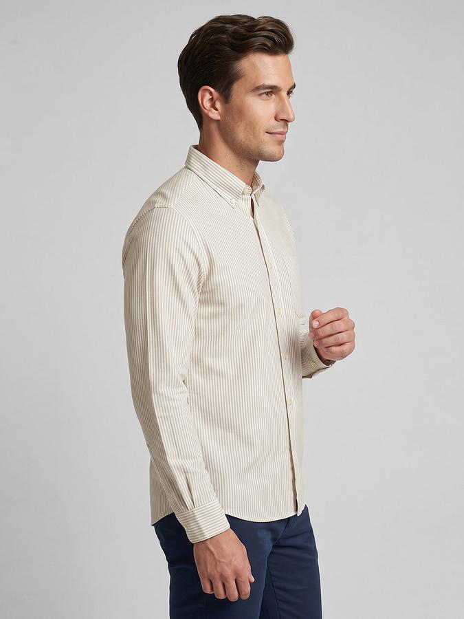 R&B Brown Striped Men Button-Down Collar Long Sleeves Shirt