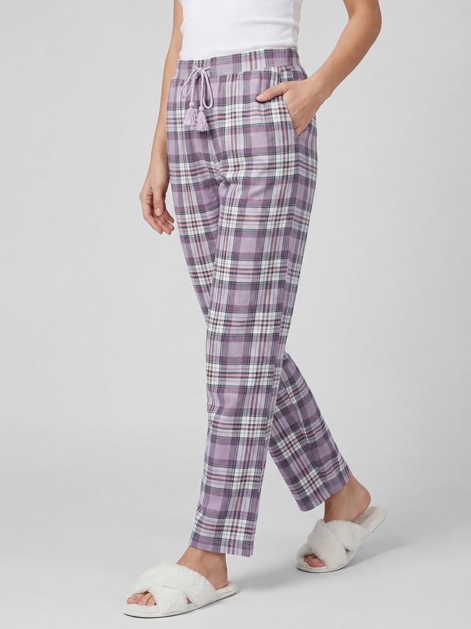 R&B Purple Straight Checked Women Mid-Rise Lounge Pants 